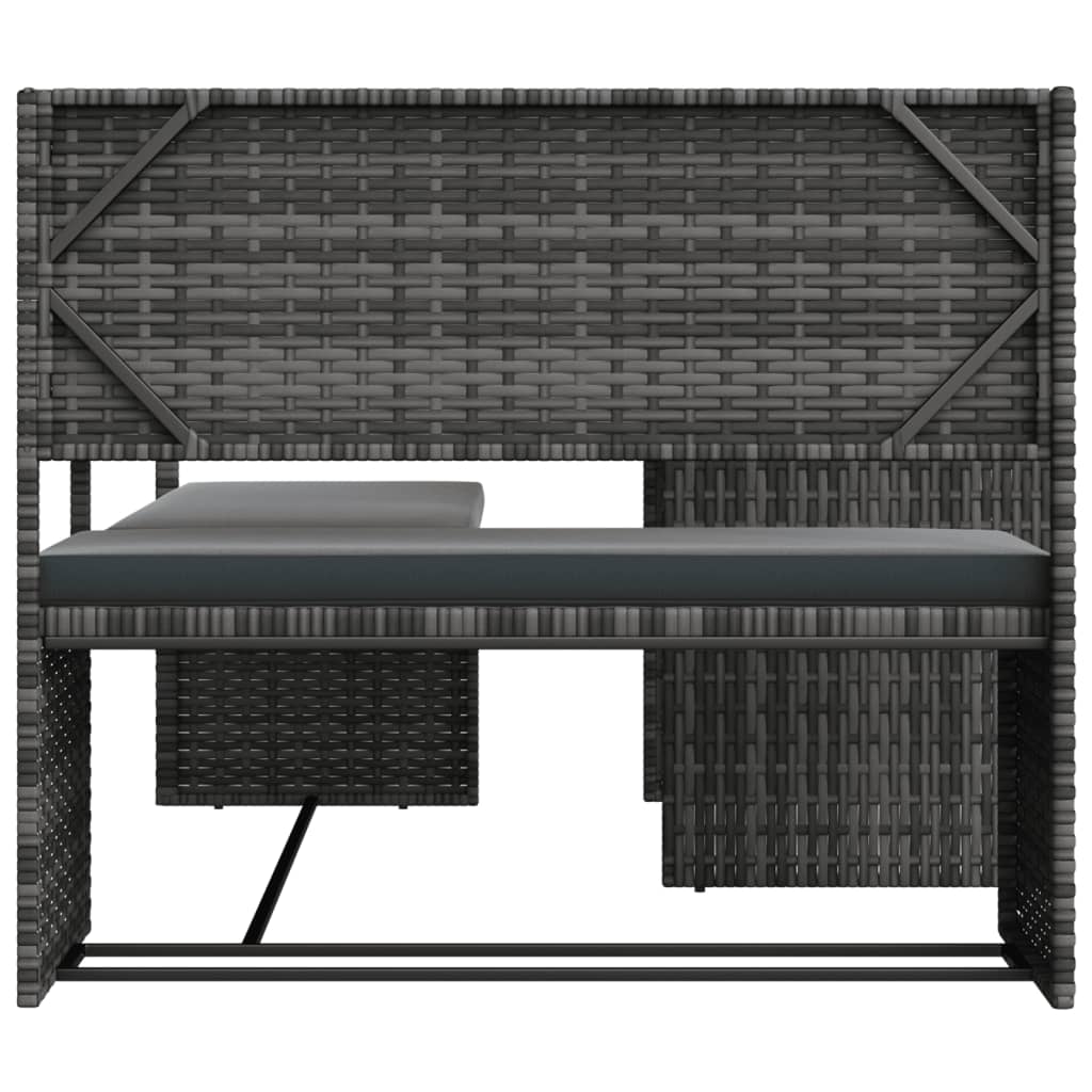 vidaXL Tuinsets Tuinbank met tafel en kussens L-vormig poly rattan grijs