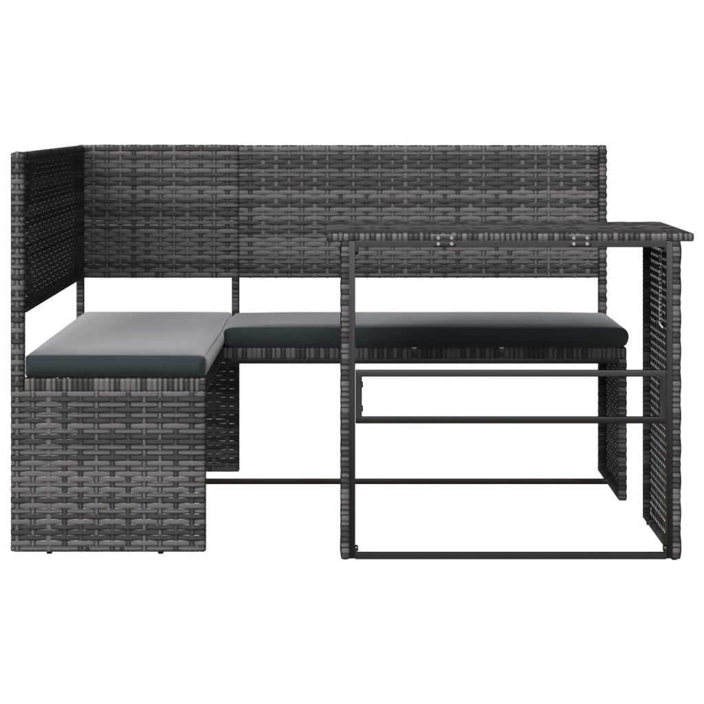 vidaXL Tuinsets Tuinbank met tafel en kussens L-vormig poly rattan grijs