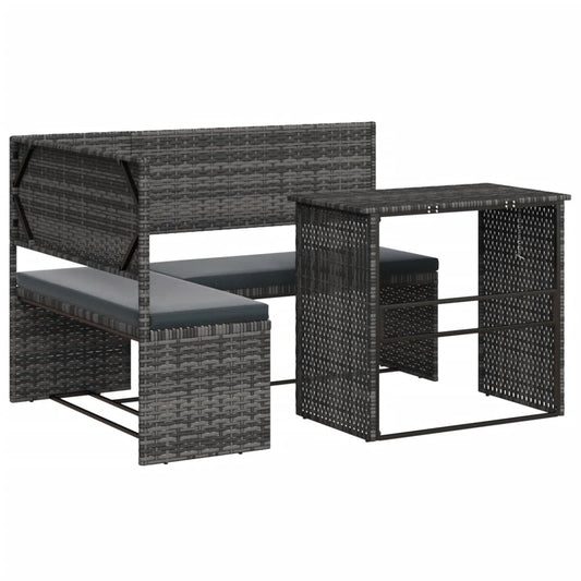 vidaXL Tuinsets Tuinbank met tafel en kussens L-vormig poly rattan grijs