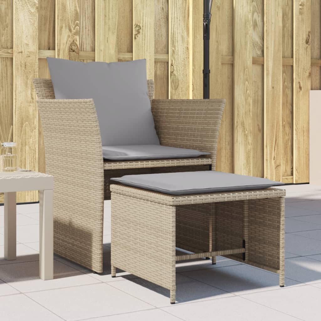 vidaXL Tuinsets Tuinstoel met voetenbank poly rattan beige