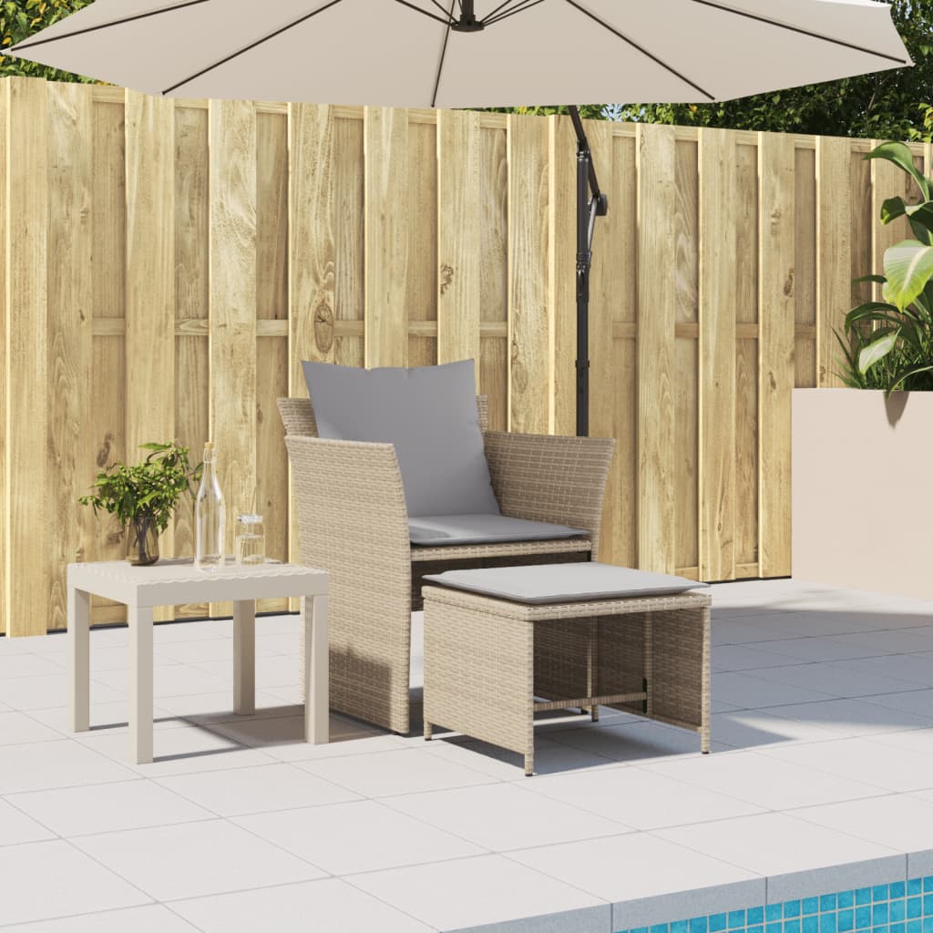 vidaXL Tuinsets Tuinstoel met voetenbank poly rattan beige