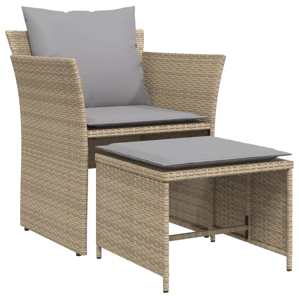 vidaXL Tuinsets Tuinstoel met voetenbank poly rattan beige