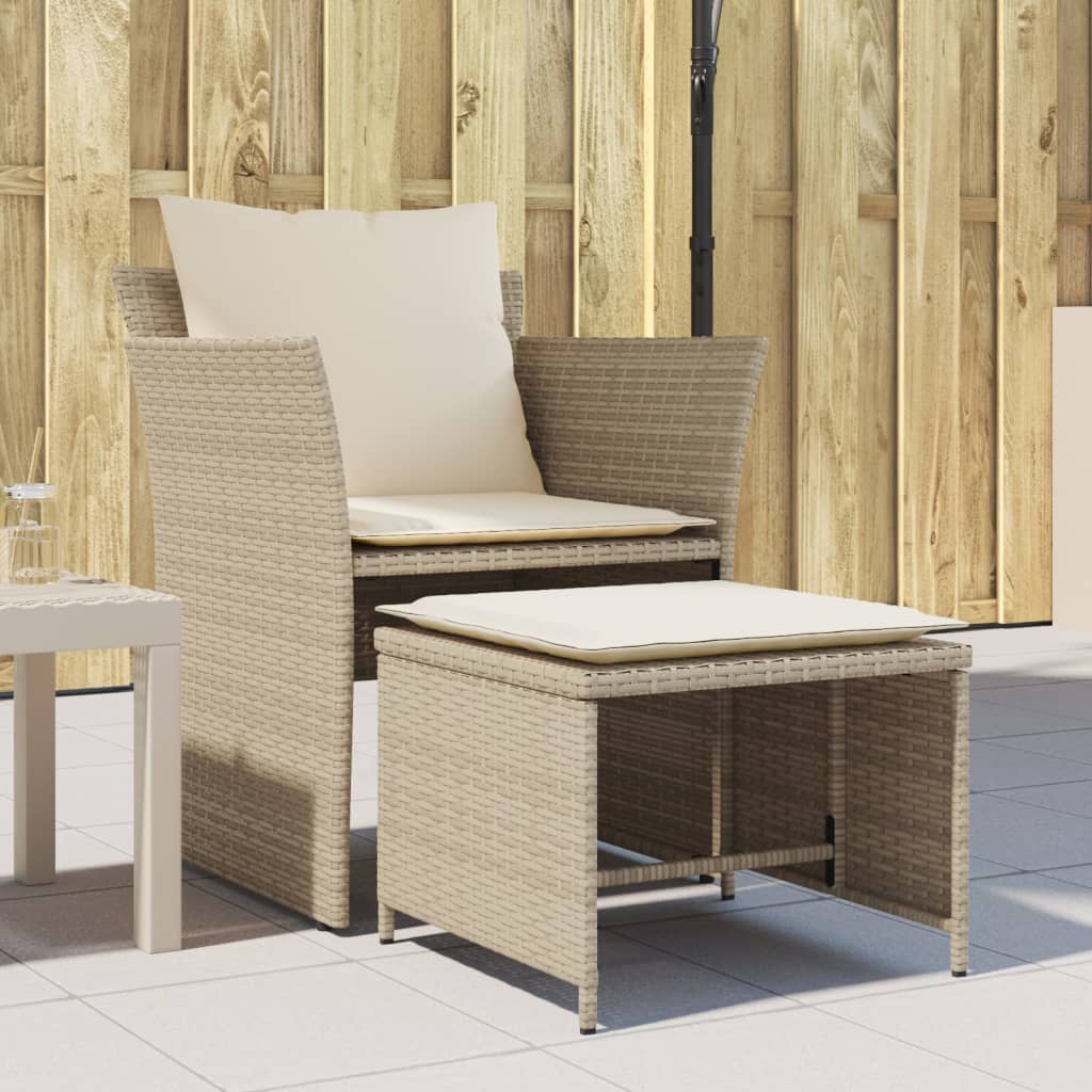 vidaXL Tuinsets Tuinstoel met voetenbank poly rattan beige