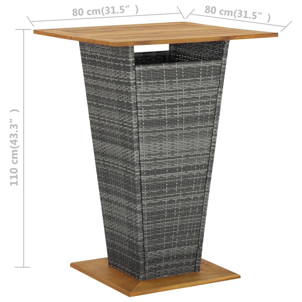 vidaXL Tuintafels Bartafel 80x80x110 cm poly rattan en massief acaciahout grijs