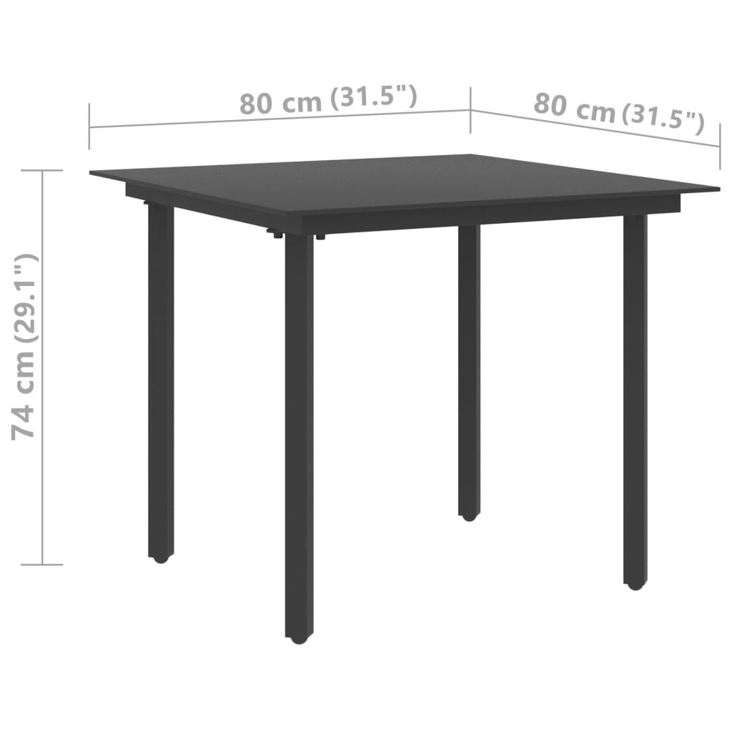 vidaXL Tuintafels Tuintafel 80x80x74 cm staal en glas zwart