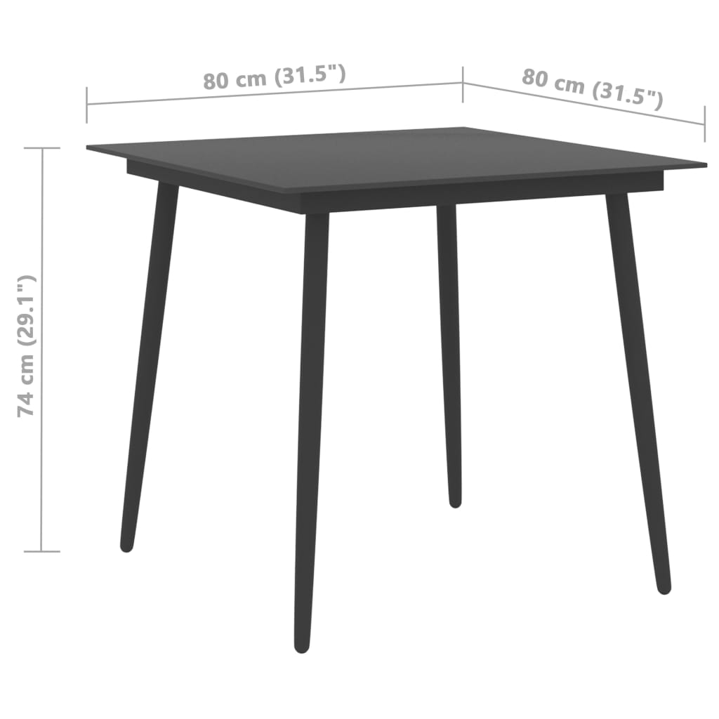 vidaXL Tuintafels Tuintafel 80x80x74 cm staal en glas zwart