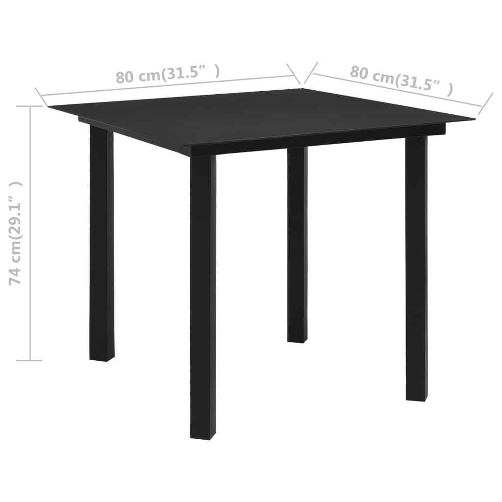 vidaXL Tuintafels Tuintafel 80x80x74 cm staal en glas zwart