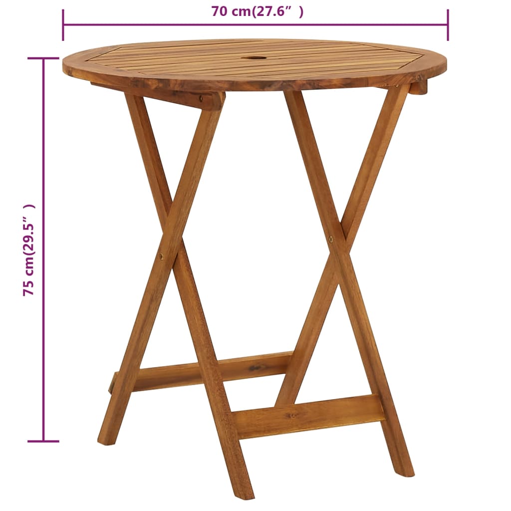 vidaXL Tuintafels Tuintafel inklapbaar 70 cm massief acaciahout