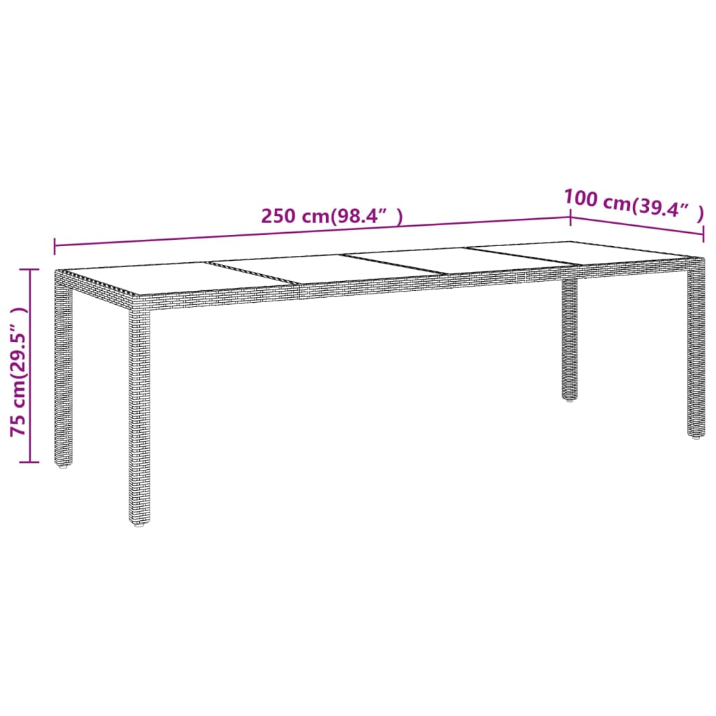 vidaXL Tuintafels Tuintafel met glazen blad poly rattan beige