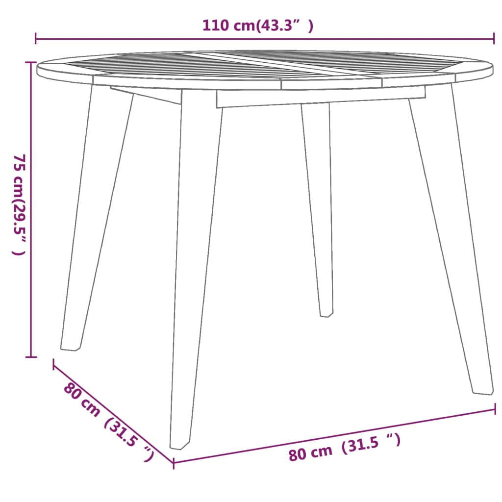 vidaXL Tuintafels Tuintafel Ø110x75 cm massief acaciahout