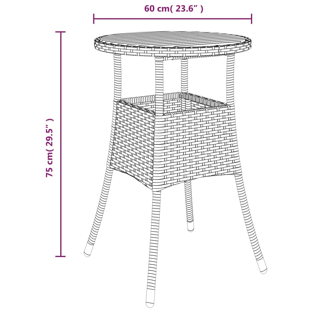 vidaXL Tuintafels Tuintafel Ø60x75 cm acaciahout en poly rattan grijs