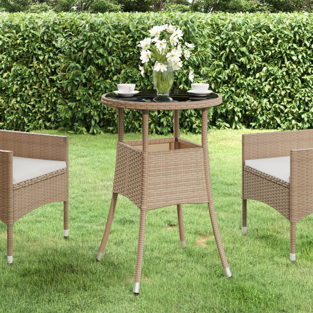 vidaXL Tuintafels Tuintafel Ø60x75 cm gehard glas en poly rattan beige