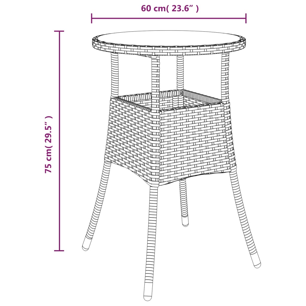 vidaXL Tuintafels Tuintafel Ø60x75 cm gehard glas en poly rattan beige