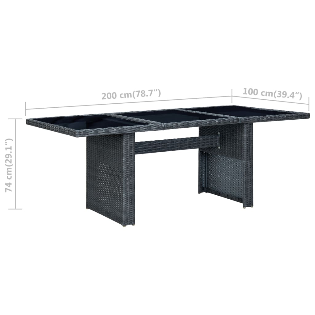 vidaXL Tuintafels Tuintafel poly rattan en gehard glas donkergrijs