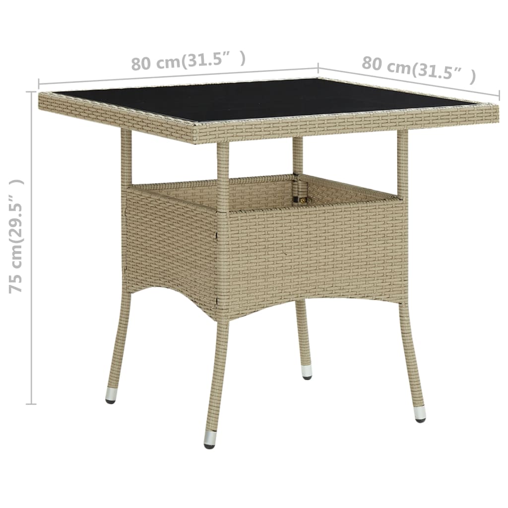 vidaXL Tuintafels Tuintafel poly rattan en glas beige