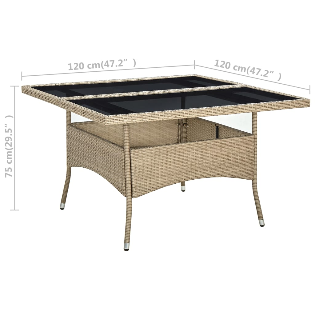 vidaXL Tuintafels Tuintafel poly rattan en glas beige