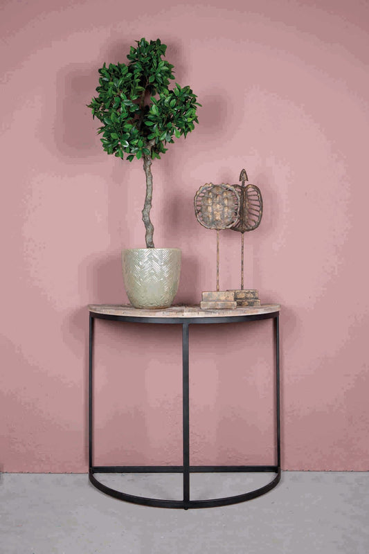 PTMD Vic Natural sidetable halfrond ijzeren frame