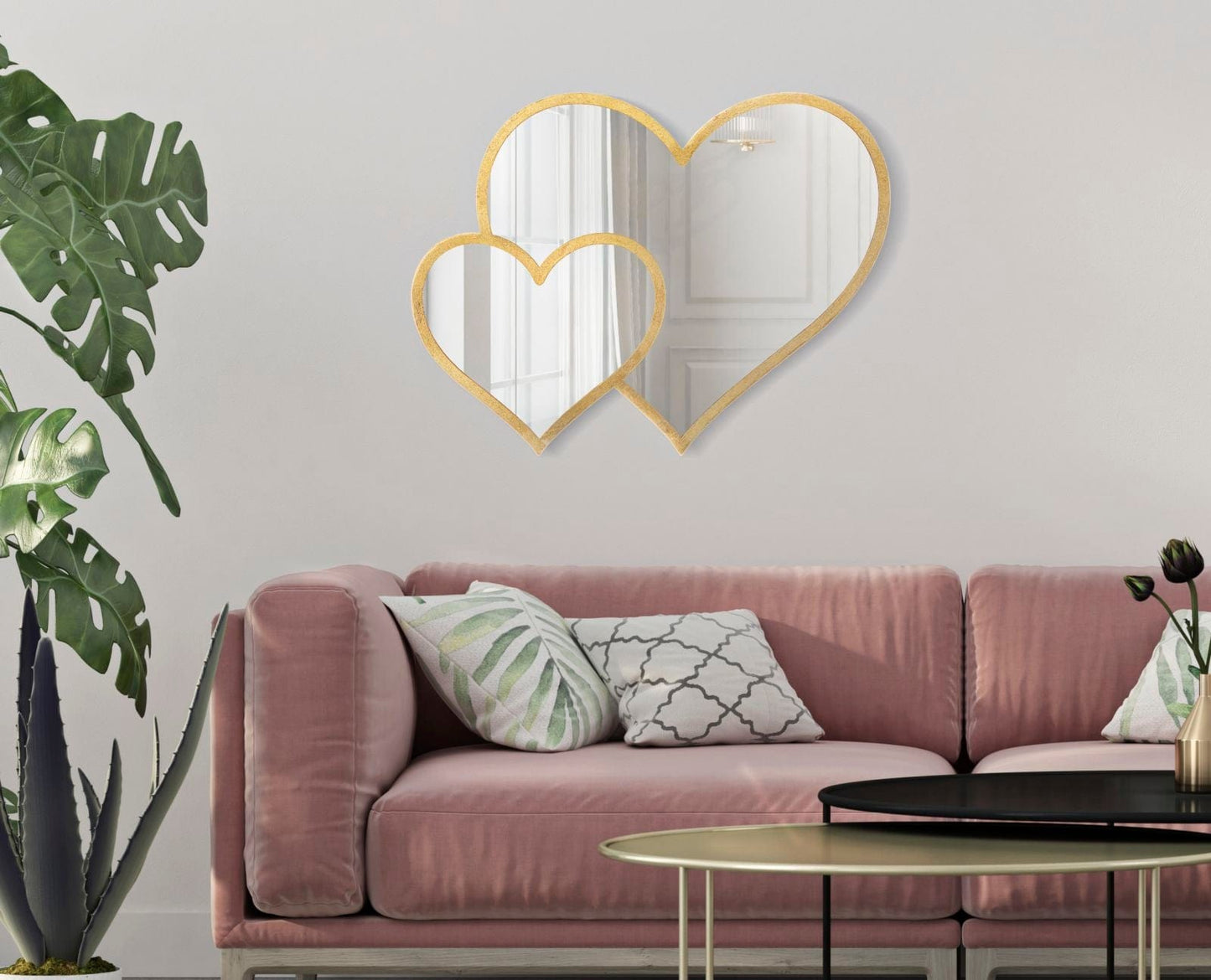 Mauro Ferretti WALL MIRROR GLAM DOUBLE HEART CM 65X2X50