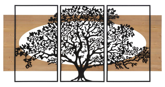 Mauro Ferretti WALL PANEL TREE IRON AND WOOD SET 3 PCS CM 176X2X90 (63X2X90-50X2X90)