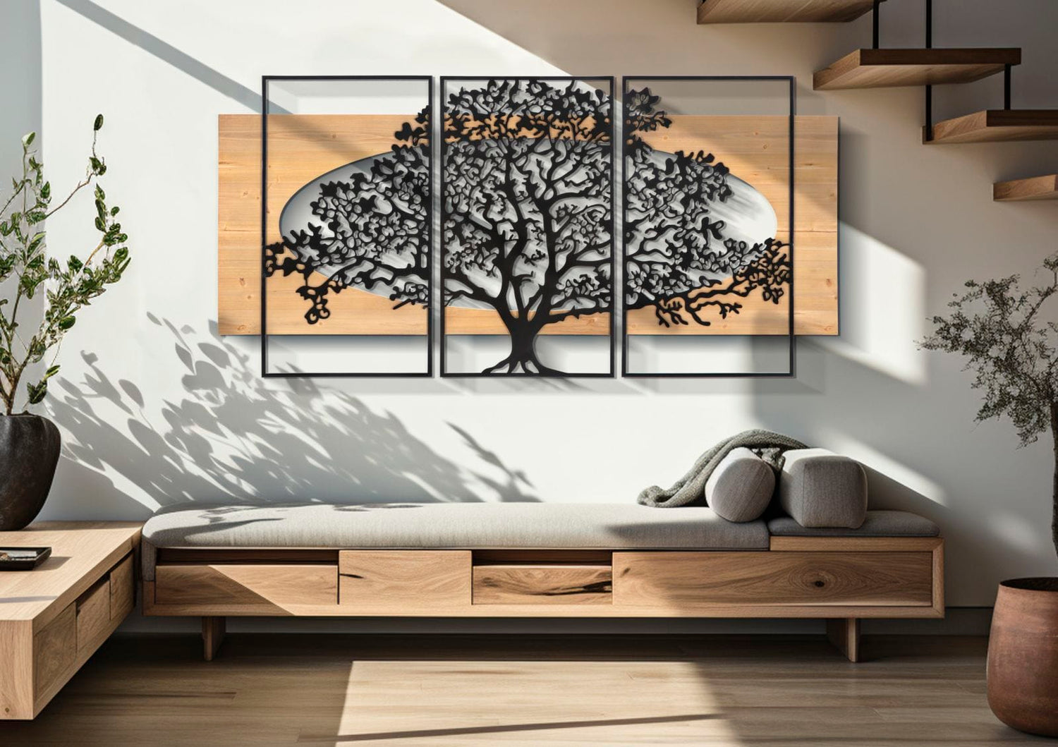 Mauro Ferretti WALL PANEL TREE IRON AND WOOD SET 3 PCS CM 176X2X90 (63X2X90-50X2X90)