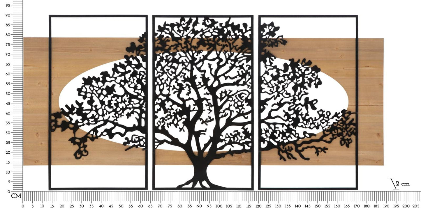 Mauro Ferretti WALL PANEL TREE IRON AND WOOD SET 3 PCS CM 176X2X90 (63X2X90-50X2X90)