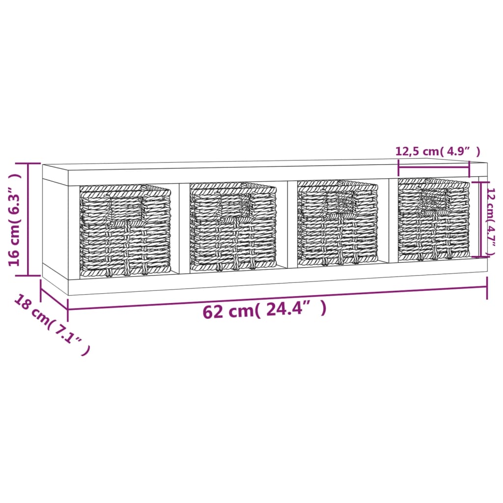 vidaXL Wandplanken Wandschap met manden 62x18x16 cm massief walnotenhout