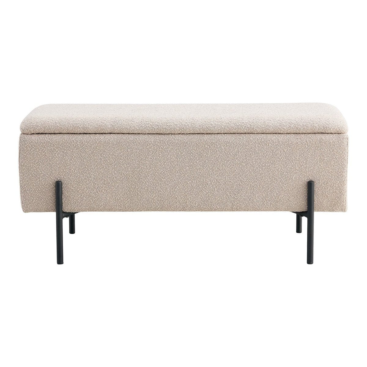 House Nordic ApS Watford Bench - Bank in bouclé met opbergruimte, beige met zwarte poten, 95x36,5x46 cm, HN1233