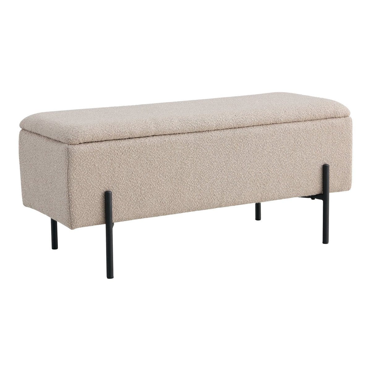 House Nordic ApS Watford Bench - Bank in bouclé met opbergruimte, beige met zwarte poten, 95x36,5x46 cm, HN1233