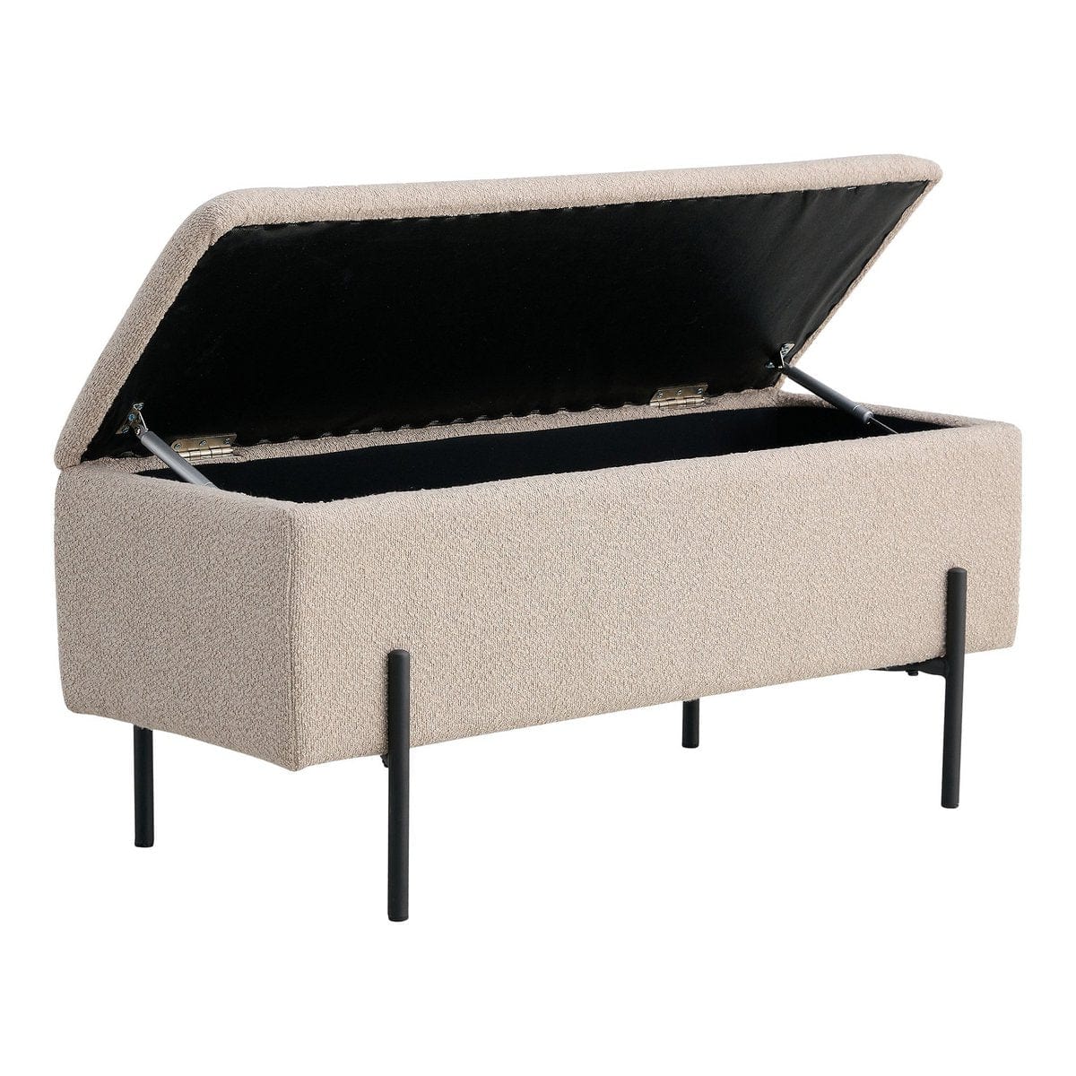 House Nordic ApS Watford Bench - Bank in bouclé met opbergruimte, beige met zwarte poten, 95x36,5x46 cm, HN1233